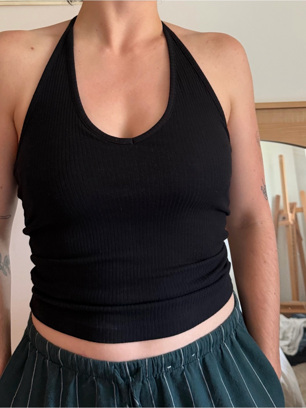 Old Navy Black Ribbed Halter Crop Tank